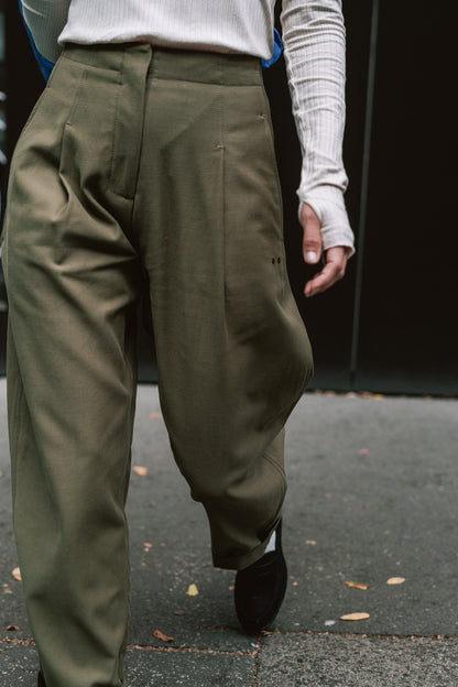 khaki barrelíny dámske nohavice